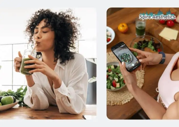 Image of woman looking into her diet and fat freezing Blandford Forum to improve her health